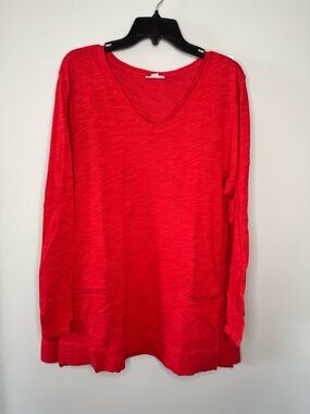 J Jill Women’s Red Faux Pocket Long Sleeve Lightweight Tunic Knit Top - Size XL